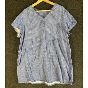 Simply Basic Sleepshirt Women 2XL-3XL Blue Geometric V-Neck Button Cotton Sleep